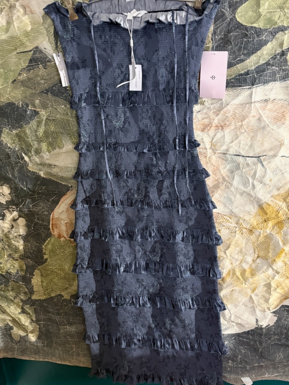 V Chapman Smythe Indigo Smocked Tiered Ruffle Midi Dress - Picture 4 of 6